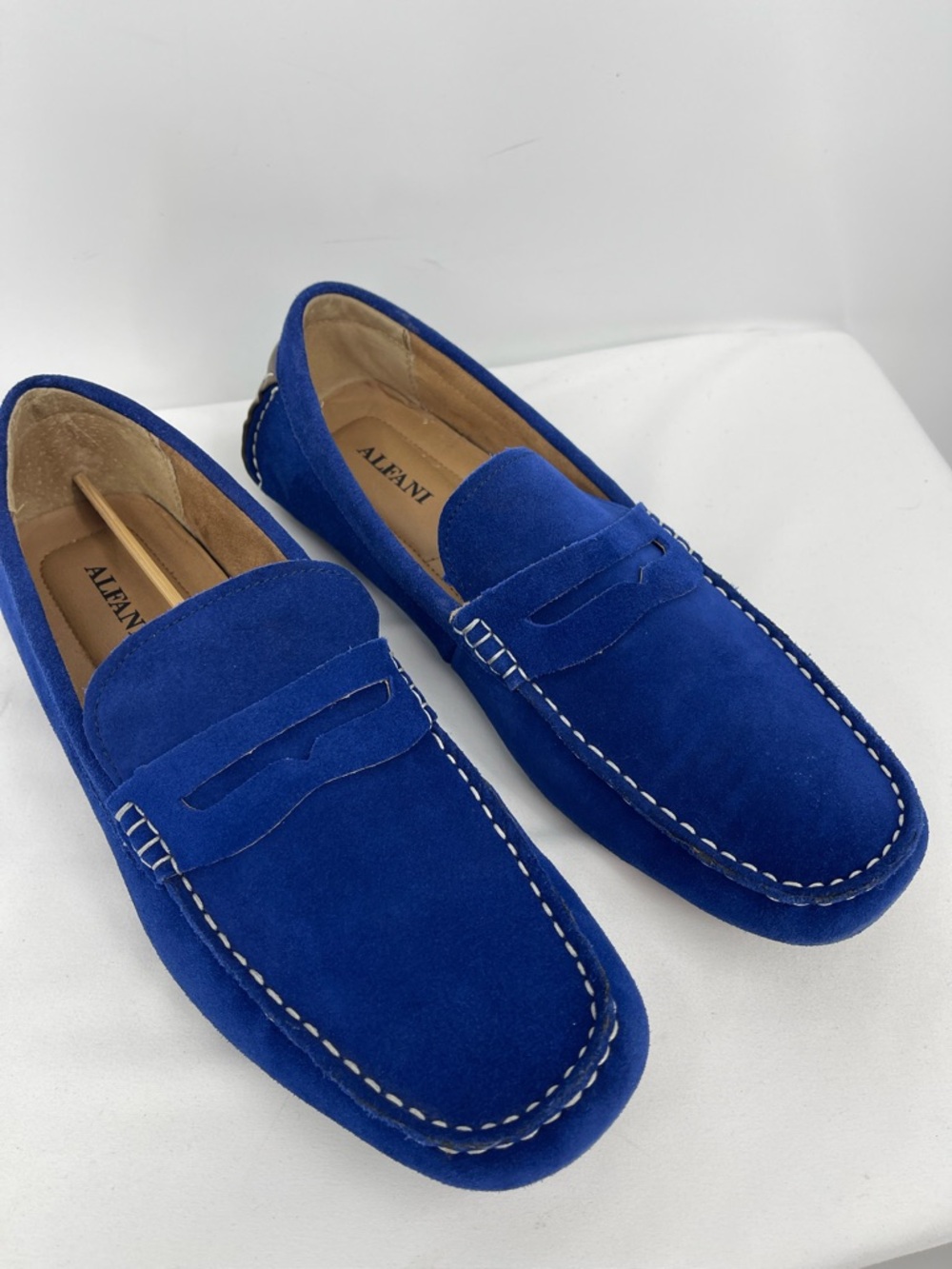 Alfani Men's Royal Blue Suede LEATHER Penny Loafers SIZE 11 TINY SPOT ON ONE